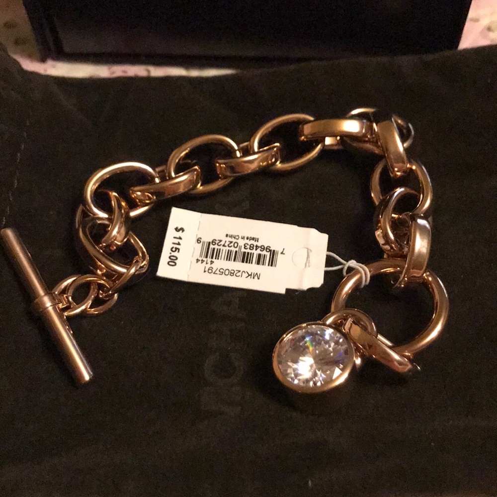 Michael Kors Rose Gold Bracelet Crystal Stud Lock